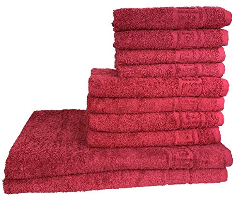 GMMH 10 TLG Set Handtücher Handtuch Set Duschtucher 100% Baumwolle 500g/m2 (Bordo) von GMMH