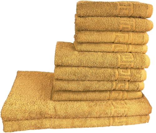 GMMH 10 TLG Set Handtücher Handtuch Set Duschtucher 100% Baumwolle 500g/m2 (Ockergelb) von GMMH