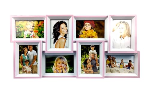 GMMH 3 D Bilderrahmen für 8 Foto Bildergalerie Foto Galerie Fotorahmen Fotoalbum Bilder Collage (rosa weiß) von GMMH