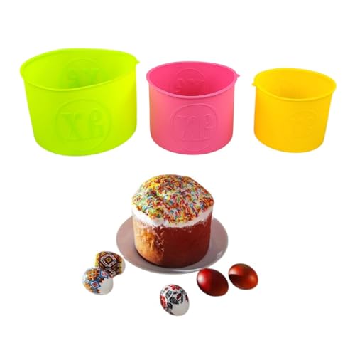GMMH 3er Set Silikonbackform Paska Kulich Osterbrot, Panettone Panetinne, Ostern Paskha Kulitsch, Kuchen Backform Kuchenform Brotbackform Ostern (Bunt) von GMMH