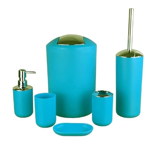 GMMH 6tlg BADSET Badezimmer ZUBEHÖR Set SEIFENSPENDER Halter WC BÜRSTE BADGARNITUR (hell blau Design 2) von GMMH