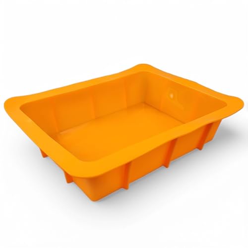 GMMH XXL Silikon Auflaufform für Lasagne (Orange) Aufläufe und Brownies, Antihaft Lasagneform, 30 x 20 cm, Brownieform Kastenform Backform Kuchenform Silikonbackform Silikonformen Backen von GMMH