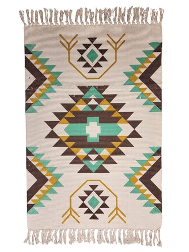 GMMH Baumwollteppich, Waschbar, Boho Teppich, 60 x 90 cm, Flickenteppich Azteken Mexiko Teppich (Design 6) von GMMH