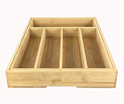 GMMH Besteckkasten Besteckeinsatz Küchenorganizer Schubladeneinsatz Holz Natur (37 x 39 x 5 cm) von GMMH