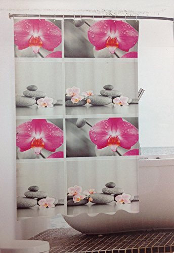 GMMH Duschvorhang Anti Schimmel Effekt Badewannenvorhang Wasserdicht inkl.12 Ringe (Orchideen) von GMMH