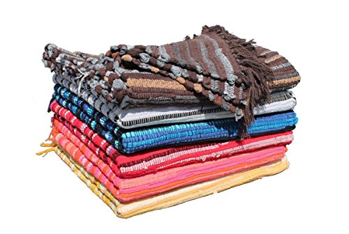 GMMH Fleckerlteppich Baumwolle Streifen Handweb Teppich Flickenteppich Fleckerl Handwebteppich (46 x 77 cm, grau) von GMMH