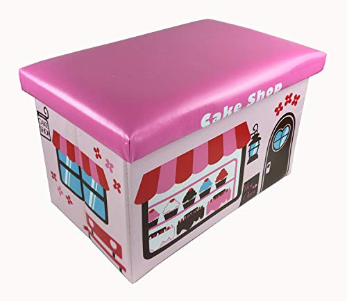 GMMH Hocker 49 x 31 x 31 cm Faltbarer Original Spielzeugbox Spielzeugtruhe Spielzeugkiste AufbewahrungsboxSitzhocker faltbar (Cake Shop) von GMMH