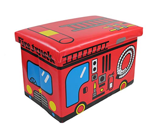 GMMH Hocker 49 x 31 x 31 cm Faltbarer Original Spielzeugbox Spielzeugtruhe Spielzeugkiste AufbewahrungsboxSitzhocker faltbar (Fire Truck Design 2) von GMMH