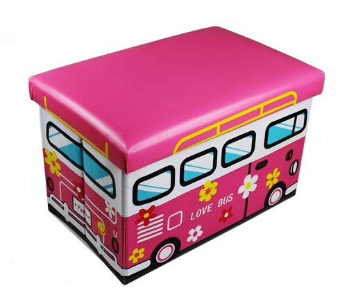GMMH Hocker 49 x 31 x 31 cm Faltbarer Original Spielzeugbox Spielzeugtruhe Spielzeugkiste AufbewahrungsboxSitzhocker faltbar (Love Bus) von GMMH