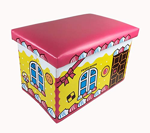 GMMH Hocker 49 x 31 x 31 cm Faltbarer Original Spielzeugbox Spielzeugtruhe Spielzeugkiste AufbewahrungsboxSitzhocker faltbar (Sweet House) von GMMH