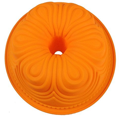 GMMH Original Silikonbackform Blume Design 3 Kugelhupf Backform Kuchenform Brotbackform Obstbodenform (orange) von GMMH