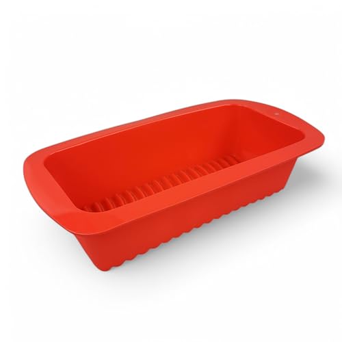 GMMH Silikon Brotbackform, Kastenform mit verzierenden Streifen, Antihaft Backform Kuchenform für Kuchen und Brot, 23x10x6 cm (Rot) von GMMH