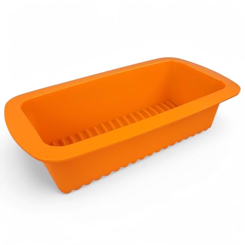 GMMH Silikon Brotbackform, Kastenform mit verzierenden Streifen, Antihaft Backform Kuchenform für Kuchen und Brot, 23x10x6 cm (Orange) von GMMH