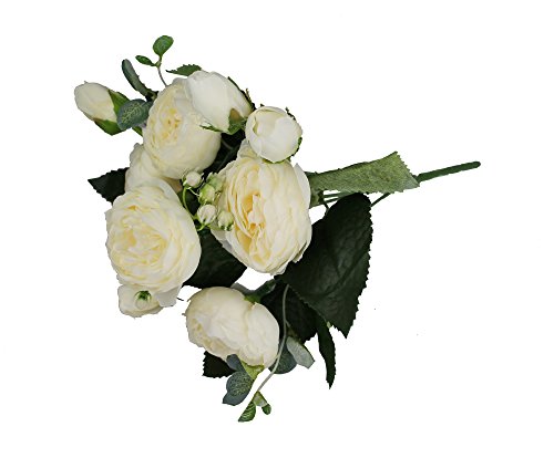 GMMH Pfingstrosen Bund 29 cm Seidenblumen Kunstblumen 9 Blüten Blumenstrauß (weiß) von GMMH