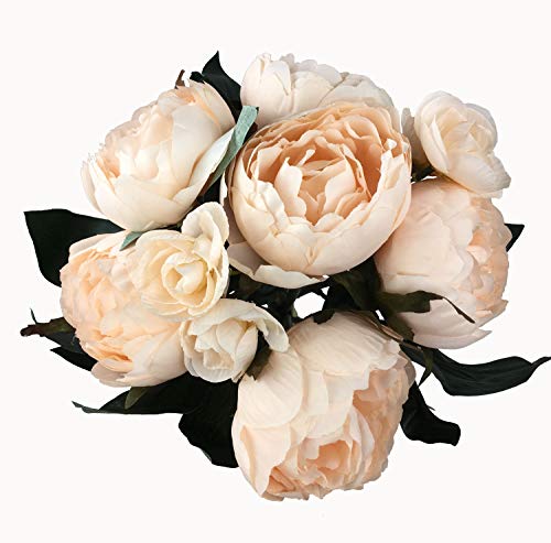 GMMH Pfingstrosen Bund 32 cm Seidenblumen Kunstblumen 9 Blüten Blumenstrauß (helles lachsrosa) von GMMH