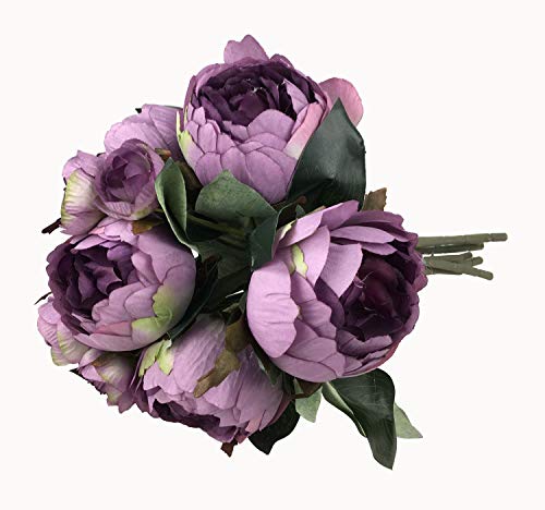GMMH Pfingstrosen Bund 32 cm Seidenblumen Kunstblumen 9 Blüten Blumenstrauß (lila) von GMMH