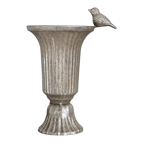 Pokal Amphore Dekovase Vase 18-1 Blumenvase Antik Metall Vintage Deko Retro Design (Silber) von GMMH