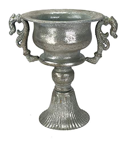 Pokal Amphore Dekovase Vase Blumenvase Antik Metall Vintage Deko Retro Design (LN30-6 Silber) von GMMH