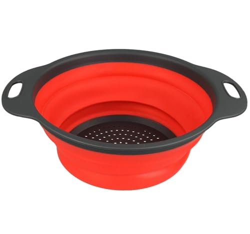 Sieb Klappbar Faltbar, Silikonsieb Abtropfsieb Nudelsieb aus Silikon für Küche, Hitzebeständig und Platzsparend (Rot) von GMMH