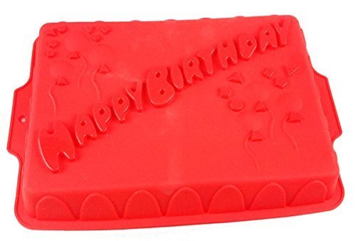 GMMH Silikonbackform Happy Birthday rot Kuchen Backform Kuchenform Brotbackform Obstbodenform (rot) von GMMH