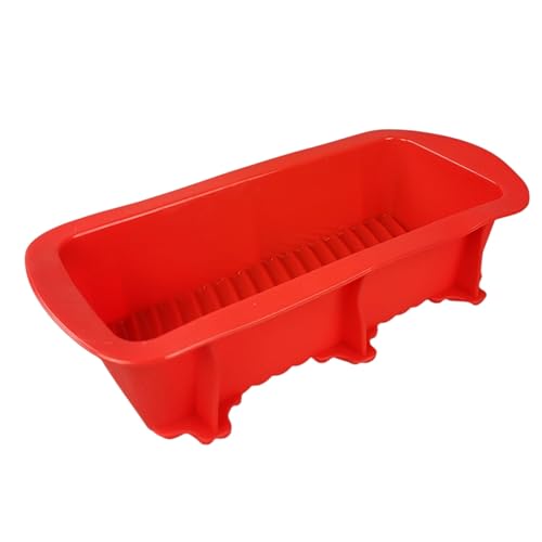 GMMH Silikon Brotbackform, Kastenform mit verzierenden Streifen und stabilisierendem Rand, Antihaft Backform Kuchenform für Kuchen und Brot, 23x10x6 cm (Rot) von GMMH