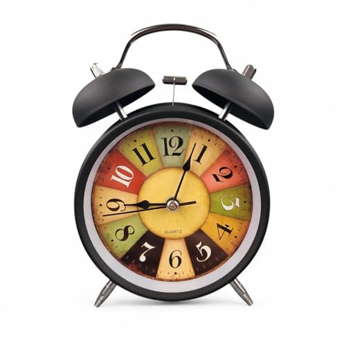 GMMH Retro Analog Wecker, Ohne Ticken, Tischuhr Nachttischuhr Doppelglockenwecker (27-7) Vintage Retro Nostalgie aus Metall, Antik Standuhr Schreibtischuhr Uhr Tischwecker mit Alarm, Weckuhr von GMMH