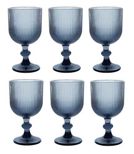 Vintage 6 Teile Set Schleife Weinglas Glas Gläser Weingläser Eisbecher Wasserglas Longdrinkglas Wasserkrug (LINIE Weinglas Blau) von GMMH