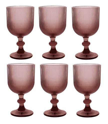 Vintage 6 Teile Set Schleife Weinglas Glas Gläser Weingläser Eisbecher Wasserglas Longdrinkglas Wasserkrug (LINIE Weinglas Lila) von GMMH