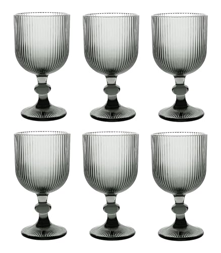 Vintage 6 Teile Set Schleife Weinglas Glas Gläser Weingläser Eisbecher Wasserglas Longdrinkglas Wasserkrug (LINIE Weinglas Schwarz) von GMMH