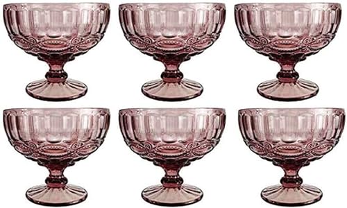 GMMH Vintage 6er-Set Farbige Weingläser Trinkgläser mit Prägung (Schleife/Lila/250 ml) Hochzeitsgläser, Sektgläser, Karaffe, Dessertschale, Glaskelche, Trinkglas, Weinglas, Wasserglas, Sektglas von GMMH