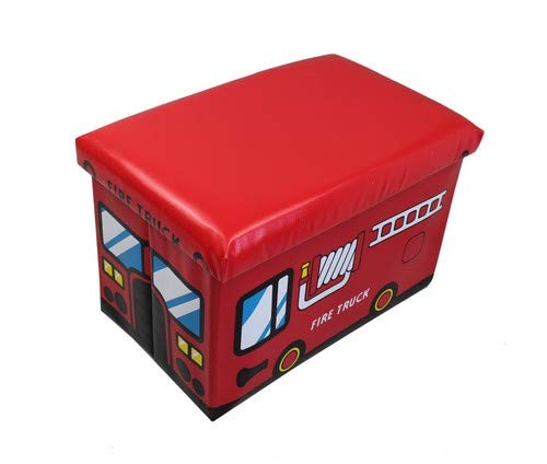 GMMH Hocker 49 x 31 x 31 cm Faltbarer Original Spielzeugbox Spielzeugtruhe Spielzeugkiste AufbewahrungsboxSitzhocker faltbar (Fire Truck) von GMMH