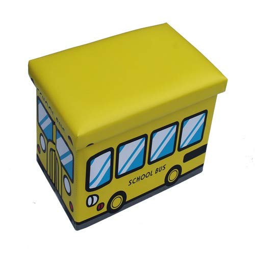 GMMH Hocker 49 x 31 x 31 cm Faltbarer Original Spielzeugbox Spielzeugtruhe Spielzeugkiste AufbewahrungsboxSitzhocker faltbar (Shool Bus) von GMMH