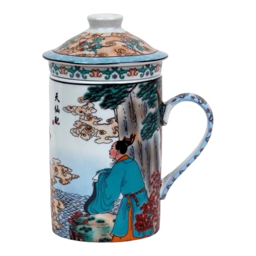 Keramik Teetasse mit Deckel + Sieb für Losen Tee mit Chinesischem Motiv, Geschenk Set (Meeresblick) Porzellan Tasse Für Teeliebhaber in Geschenkverpackung, Geschenkidee Asien China Asia, Becher Haferl von GMMH