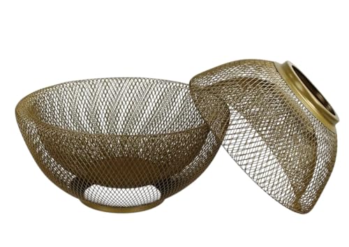 Obstkorb Brotkorb Metall 2er Set Geschenkkorb Drahtkorb Eisenkorb Dekokorb (Antik Gold) von GMMH