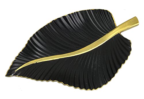 GMMH Obstteller Obstschale Dekoration Dekoschale Brotkorb 35 cm Teller Holz Blatt (schwarz-gold) von GMMH