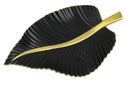 Deko Schale aus Holz im Blattdesign (Nr. 4, Schwarz-Gold) Eleganter Dekoteller Holzteller Teller Obstteller Obstschale Dekoschale Tablett Servierteller Serviertablett, Natur Dekoration Wohnaccessoire von GMMH