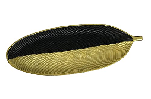 Deko Schale aus Holz im Blattdesign (Nr. 6, Gold-Schwarz) Eleganter Dekoteller Holzteller Teller Obstteller Obstschale Dekoschale Tablett Servierteller Serviertablett, Natur Dekoration Wohnaccessoire von GMMH