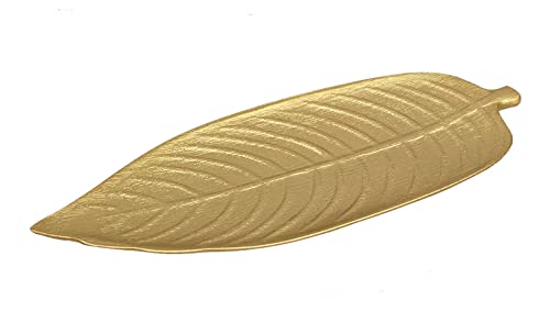 Obstteller Obstschale Dekoration Dekoschale Brotkorb 45cm Teller Holz Blatt Gold von GMMH