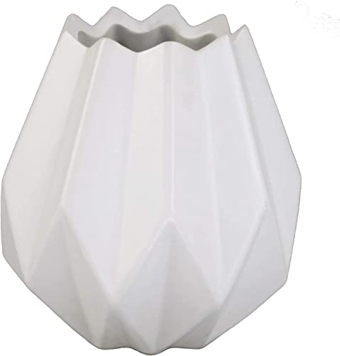 Pastel Tischvase Vase Blumentopf Origami Design Keramik (weiß 14 cm Hoch) von GMMH