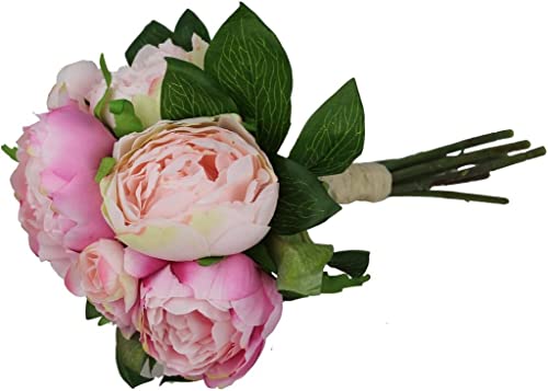 GMMH Pfingstrosen Bund 32 cm Seidenblumen Kunstblumen 9 Blüten Blumenstrauß (rosa-Hellrosa) von GMMH