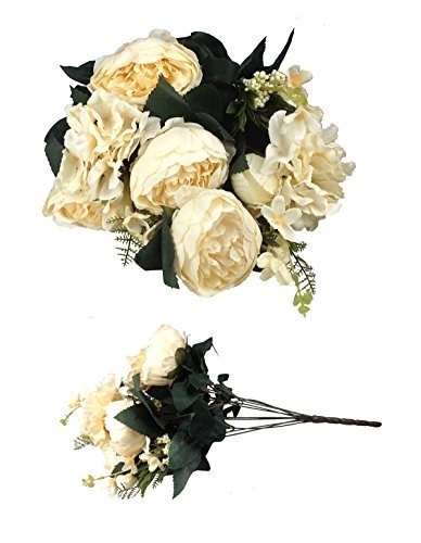 GMMH Pfingstrosen Bund 52 cm Seidenblumen Kunstblumen 11 Blüten Blumenstrauß (weiß) von GMMH