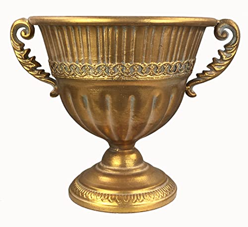 Pokal Amphore Dekovase Vase Blumenvase Antik Metall Vintage Deko Retro Design (LN52-2 24 cm Hoch Gold) von GMMH