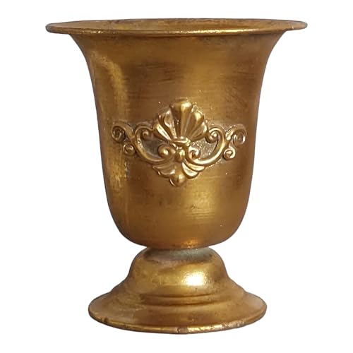 Pokal Amphore Dekovase Vase Blumenvase Antik Metall Vintage Deko Retro Design (LN52-4a 17,5 cm Hoch Gold) von GMMH