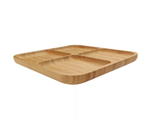 GMMH Servierplatte Holz Snacktablett Trockenobstteller Nussteller mit Fächern Tablett Teller Obstteller (Quadrat mit 4 Fächern) von GMMH