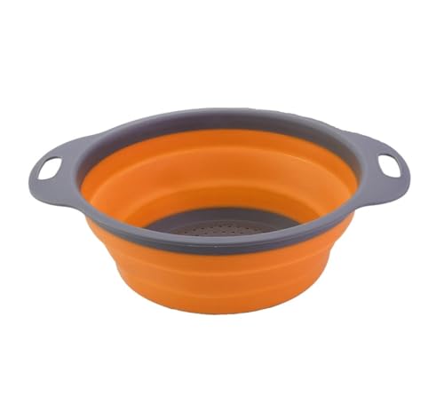 Sieb Klappbar Faltbar, Silikonsieb Abtropfsieb Nudelsieb aus Silikon für Küche, Hitzebeständig und Platzsparend (Orange) von GMMH