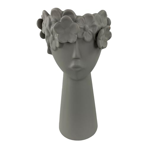 Stilvolle 31 cm Keramikvase mit Gesichtsdesign – Dekorative Vase, Figur mit Topf für Garten und Zuhause (Grau) von GMMH