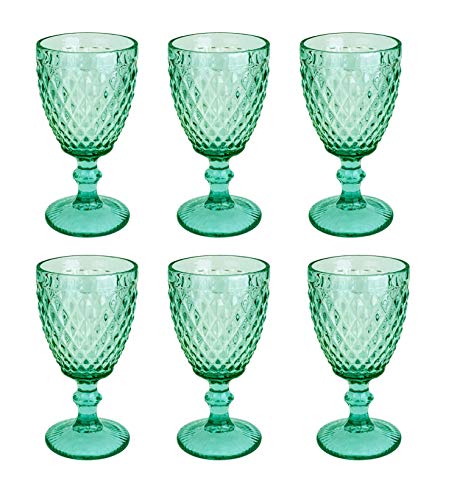 GMMH Vintage 6er-Set Farbige Weingläser Trinkgläser mit Prägung (Netz/Türkis/250 ml) Hochzeitsgläser, Sektgläser, Karaffe, Dessertschale, Glaskelche, Trinkglas, Weinglas, Wasserglas, Sektglas von GMMH