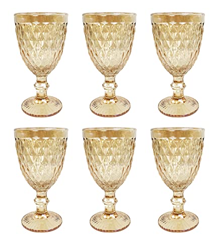 GMMH Vintage 6er-Set Farbige Weingläser Trinkgläser mit Prägung (Netz/Apricot Glanz/250 ml) Hochzeitsgläser, Sektgläser, Karaffe, Dessertschale, Glaskelche, Trinkglas, Weinglas, Wasserglas, Sektglas von GMMH