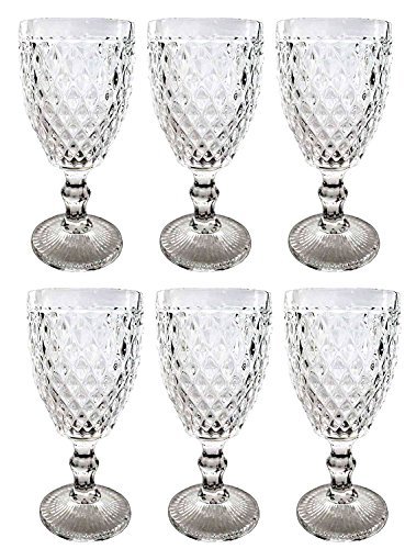GMMH Vintage 6er-Set Farbige Weingläser Trinkgläser mit Prägung (Netz/Klar/250 ml) Hochzeitsgläser, Sektgläser, Karaffe, Dessertschale, Glaskelche, Trinkglas, Weinglas, Wasserglas, Sektglas von GMMH