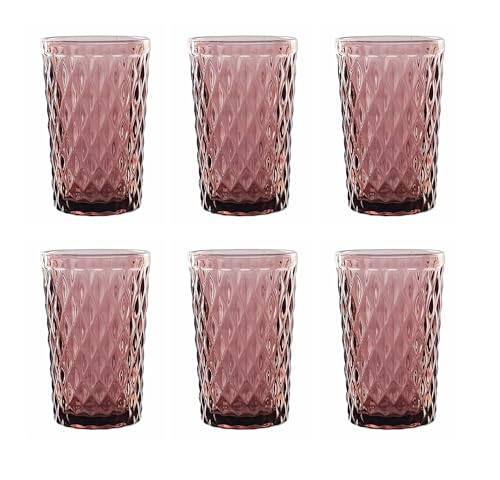 GMMH Vintage 6er-Set Farbige Weingläser Trinkgläser mit Prägung (Netz/Lila/250 ml) Hochzeitsgläser, Sektgläser, Karaffe, Dessertschale, Glaskelche, Trinkglas, Weinglas, Wasserglas, Sektglas von GMMH